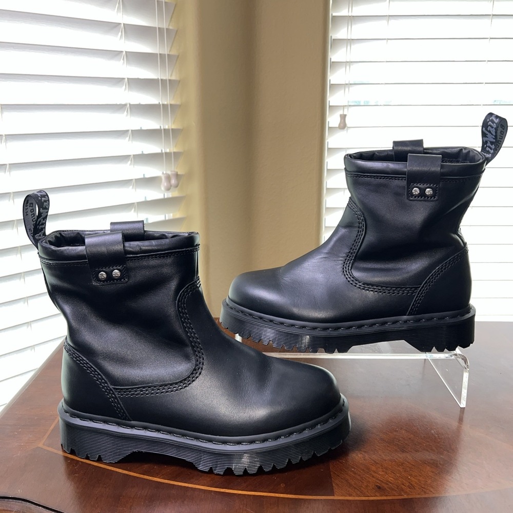 Dr. Martens Anistone Lo Unisex Black Leather Boots Women 9 Men 8 Biker Grunge - Picture 6 of 11